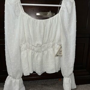 Wild Fable Smocked Ruffled White Long Sleeve Blouse